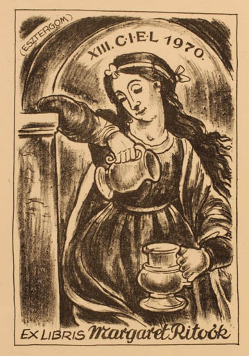 Exlibris by ? Unbekannt from Unknown for Margaret Ritook - Woman Wine 