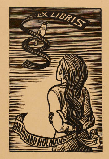 Exlibris by Karel Stiká from Czechoslovakia for Dr. Eduard Holman - Bird Woman 