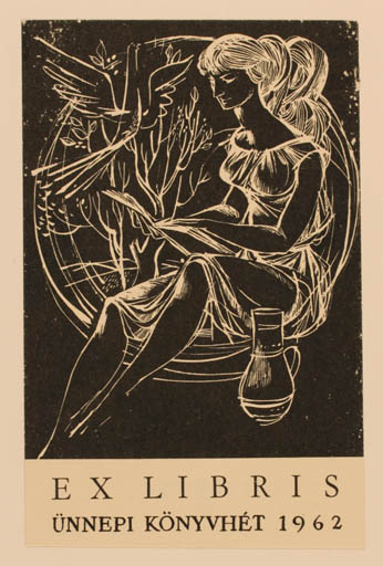 Exlibris by ? Unbekannt from Unknown for ? Ünnepi - Pharmacy Fauna Bird Woman 