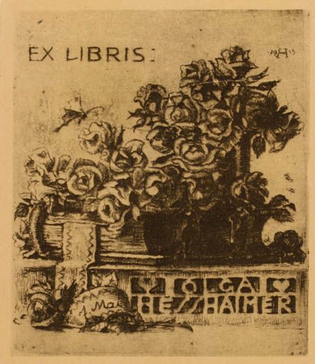 Exlibris by Ludwig Hesshaimer from Austria for Olga Hesshaimer - Flower Book 