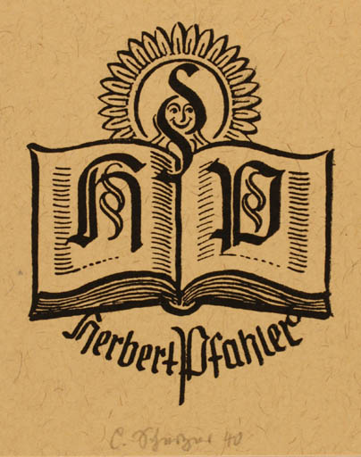 Exlibris by Conrad Scherzer from Germany for Herbert Pfahler - Book Law 