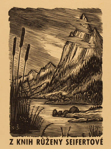 Exlibris by Karel Simunek from Czech Republic for Ruzeny Seifertove - Mountain Scenery/Landscape 