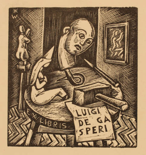 Exlibris by Remo Wolf from Italy for Luigi de Gasperi - Art 