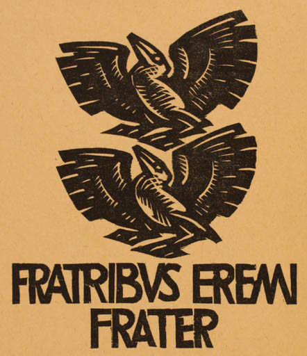 Exlibris by P. Bernhard Flüeler from Schwitzerland for Fratribus Eremi Frater - Bird 