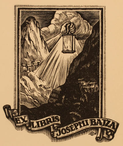 Exlibris by Jenö Haranghy from Hungary for Josephi Bajza - Mountain Hand(s) Scenery/Landscape 