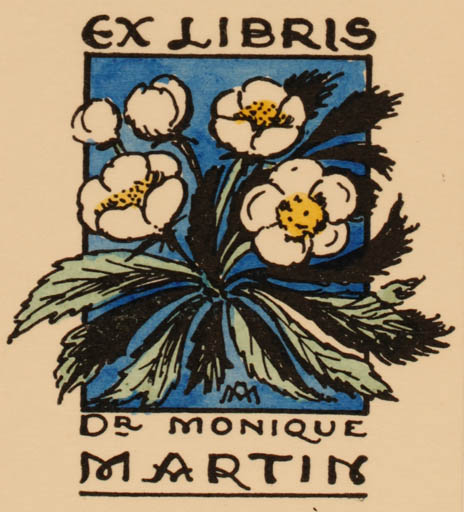 Exlibris by August Martin from France for Dr. Monique Martin - Flower 