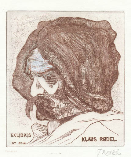 Exlibris by Oskar Thorsen from Denmark for Klaus Rödel - Portrait 