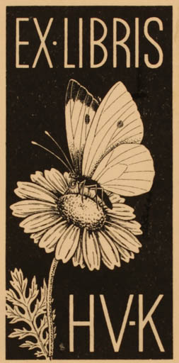 Exlibris by ? Unbekannt from Unknown for ? H. V. K. - Flower Flora Butterfly 