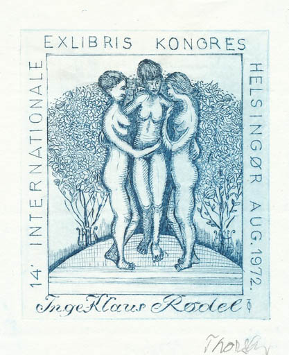 Exlibris by Oskar Thorsen from Denmark for Klaus & Inge Rödel - Exlibris Congress Group Woman Nude 