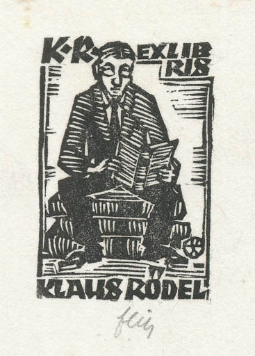 Exlibris by Jenö Kertes-Kollmann from Hungary for Klaus Rödel - Book Literature Man 