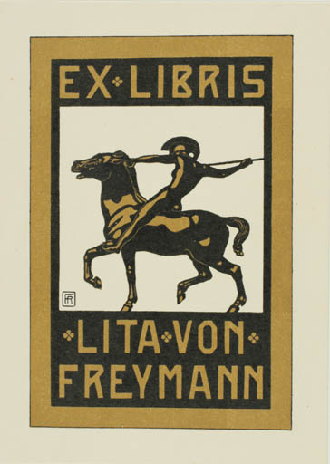 Exlibris by R. von Freymann from Germany for Lita Von Freymann - Classical antiquity Horse Horseman/Rider 