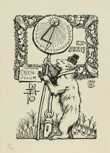 Exlibris by L Brunet from Spain for ? Moret - Flora Historical Person Sun 