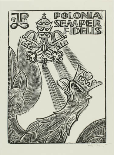 Exlibris by Jerzy Druzrycki from Poland for Pave i vatikanet Johannes Poul ll - Bird Historical Person 