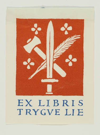 Exlibris by ? ? from Norway for Trygve Lie - Historical Person Weapon 