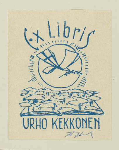 Exlibris by N. A. Nikiforova from Finland for Urho Kekkonen - Book Historical Person Scenery/Landscape Sun 