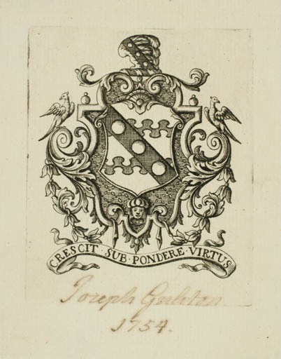 Exlibris by ? ? from Great Britain for Joseph Gulston - Heraldry Historical Person 