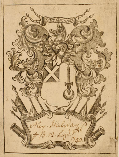 Exlibris by ? ? from Ireland for Alexander Henry Haliday - Heraldry Historical Person Weapon 