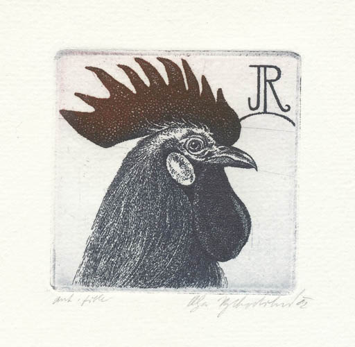 Exlibris by Olga Vychodilova from Czechoslovakia for Inge Rödel - Bird 