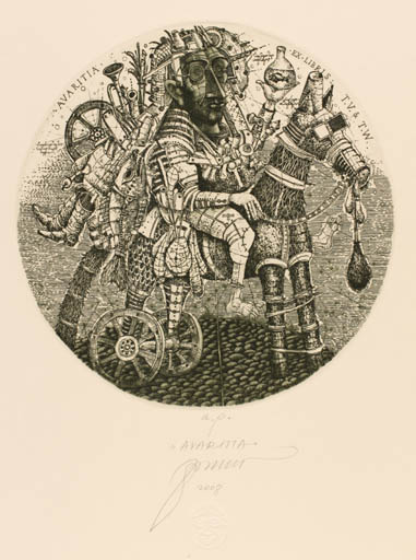 Exlibris by Oleg Denysenko from Ukraine for T.W T.V - Horse Man Horseman/Rider Surrealism 