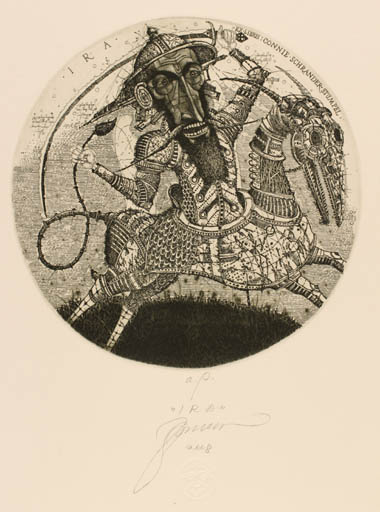 Exlibris by Oleg Denysenko from Ukraine for Connie Schrander-Stumpel - Fairytale/fable Man Horseman/Rider Surrealism 