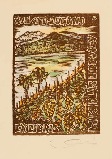 Exlibris by Kàroly Andrusko from Yugoslavia for Dr. Nicholas Lippoczy - Mountain Exlibris Congress Flora Scenery/Landscape 