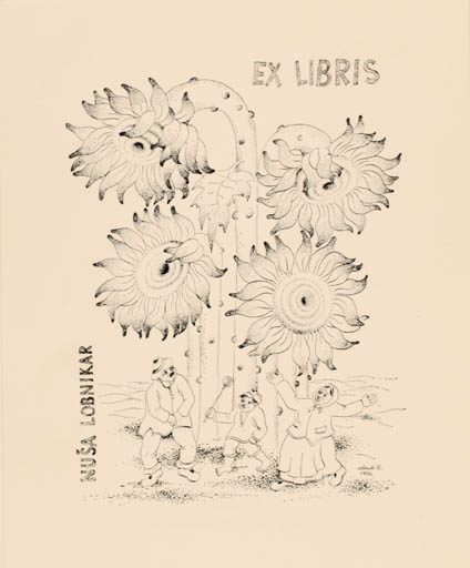 Exlibris by Branko Lovak from Yugoslavia for Nusa Lobnikar - Flower Flora 