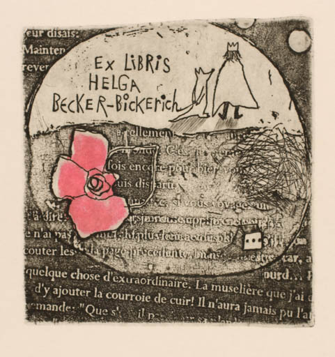 Exlibris by Irina Yelagina from Russia for Helga  Becker-Bickerich - Flower Fairytale/fable Text/Writing 