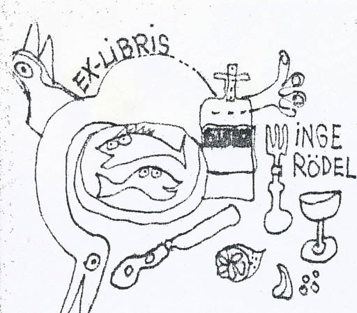 Exlibris by Erik Skjoldborg from Denmark for Inge Rödel - Food Wine 