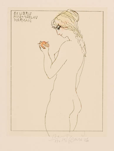 Exlibris by Karel Benes from Czech Republic for Herman Vaclav - Woman Nude 