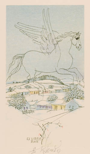 Exlibris by Karel Benes from Czech Republic for ? D.H.B - City Scenery/Landscape Pegasus 