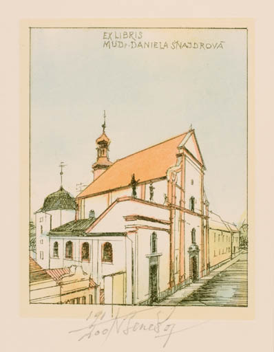 Exlibris by Karel Benes from Czech Republic for Daniela MUDr. Snajdrova - City Church 