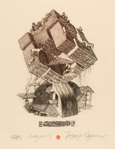 Exlibris by Robert Evgeny Baramov from Bulgaria for Vittorio Laura - Surrealism 