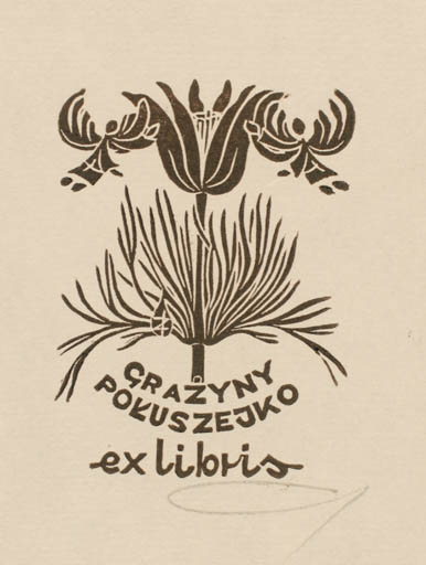 Exlibris by Zbigniew Jozwik from Poland for Grazyny Pokuszejko - Flower Angel 