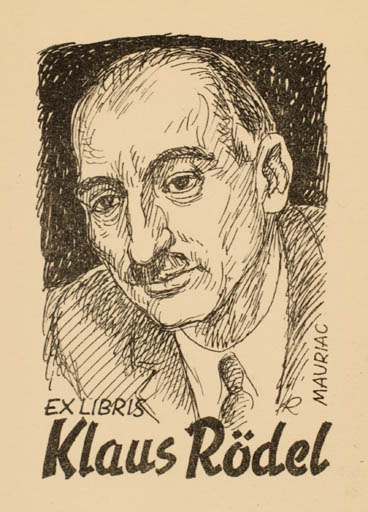 Exlibris by Jenö Kertes-Kollmann from Hungary for Klaus Rödel - Literature Portrait 