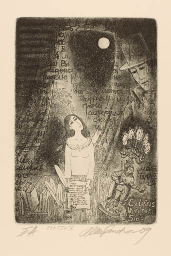 Exlibris by Gennadij Alexandrov from Czech Republic for Veronika Sido - Woman Literature 