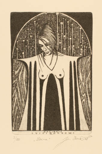 Exlibris by Jan Cernos from Czech Republic for Luigi Bergomi - Woman 