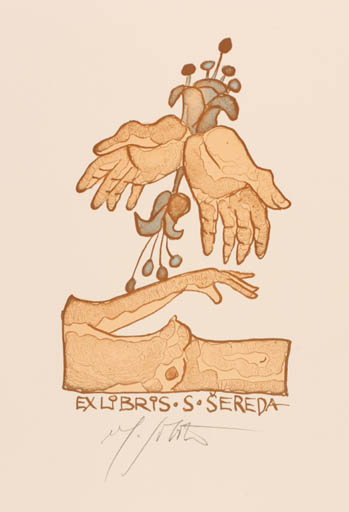 Exlibris by Vlastimil Sobota from Czech Republic for S Sereda - Flower Hand(s) 