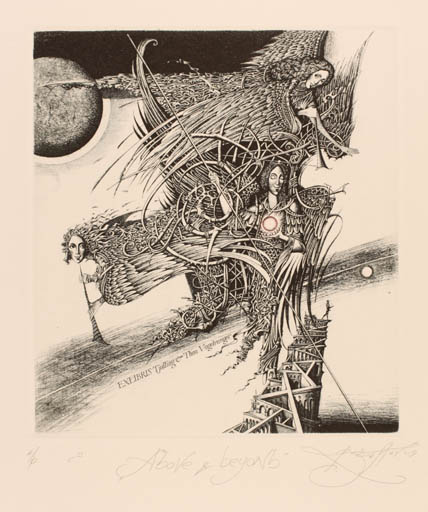 Exlibris by Roman Nikolaevich Sustov from Belorussia for Tjalling & Thea Vogehanger - Angel Surrealism 