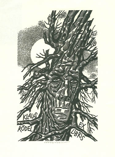 Exlibris by Vojtech Cinybulk from Czechoslovakia for Klaus Rödel - Portrait Tree 