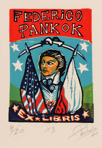 Exlibris by Marcela Pankok from Argentina for Federico Pankok - Man Portrait 