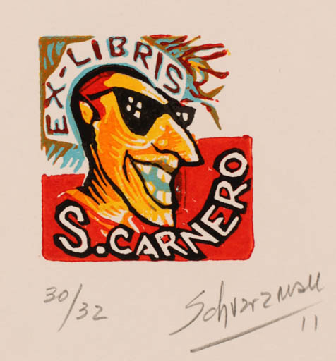 Exlibris by Mauricio Schvarzman from Argentina for S Carnero - Man Portrait 