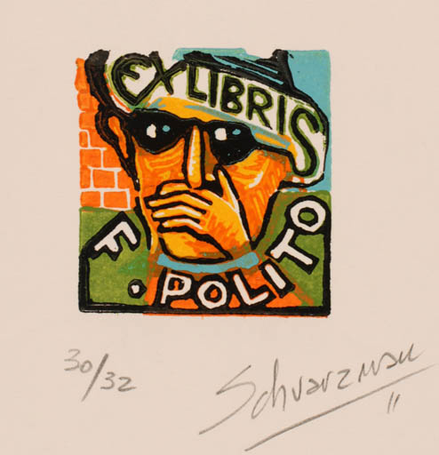 Exlibris by Mauricio Schvarzman from Argentina for P Polito - Man Portrait 