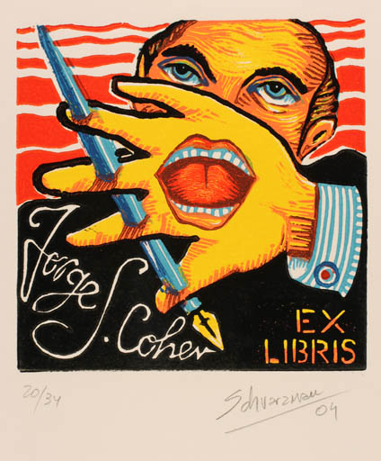 Exlibris by Mauricio Schvarzman from Argentina for Jorge S. Coher - Man Surrealism 