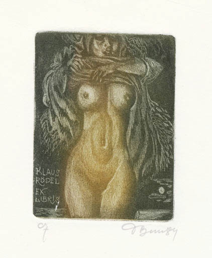 Exlibris by David Bekker from Soviet Union for Klaus Rödel - Woman Nude 