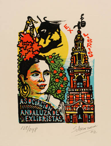 Exlibris by Mauricio Schvarzman from Argentina for ? Asociacion  Andaluzade - Fauna Church Woman 