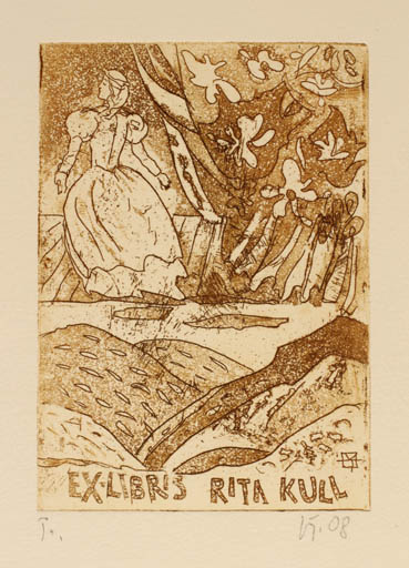 Exlibris by Vive Tolli from Estonia for Rita Kull - Woman Scenery/Landscape 