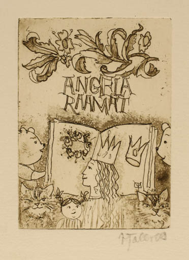 Exlibris by Vive Tolli from Estonia for Angela Raamat - Book Fairytale/fable 