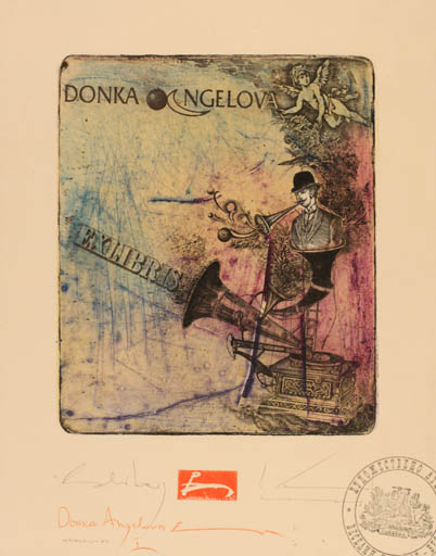 Exlibris by Veselin Damyanov-ves from Bulgaria for Donka Angeliva - Angel Flora Music 