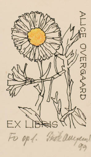 Exlibris by Fritz Overgaard from Denmark for Alice Overgaard - Flower 