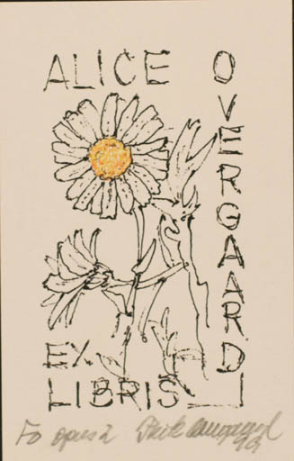 Exlibris by Fritz Overgaard from Denmark for Alice Overgaard - Flower 